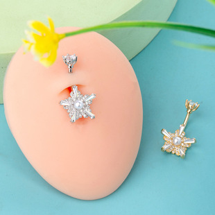 Ding with original European and American cross-border explosions five-pointed star navel nail crown head zircon navel nail puncture jewelry wholesale