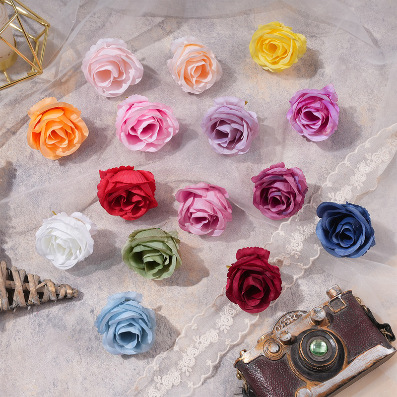 Simulation 5cm small curling rose flower head flower arrangement wedding decoration indoor photography props cake decorative flowers wholesale
