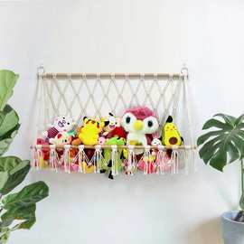 装娃娃的编织棉绳收纳网兜儿童房玩具壁挂袋墙上厂家