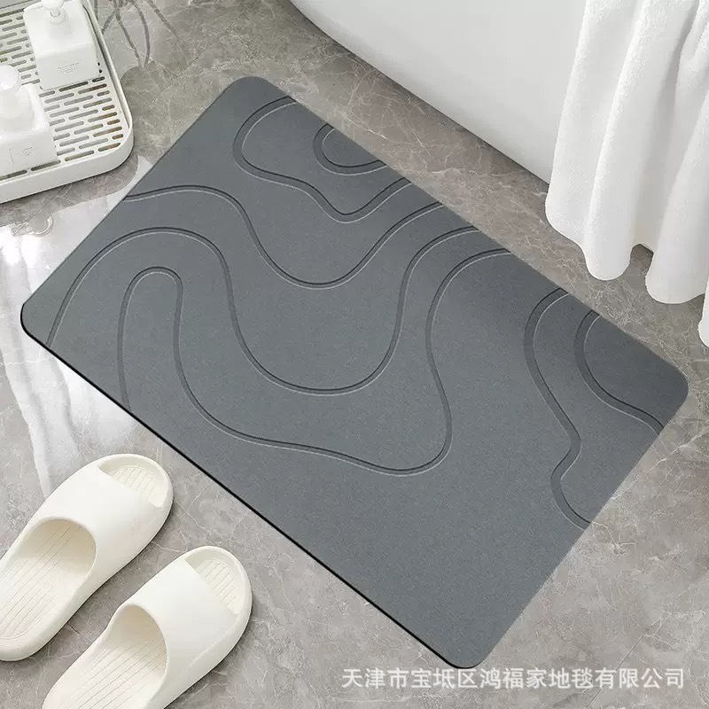跨境素色条纹软硅藻泥地垫欧美浴室卫生间防滑吸水脚垫地毯厨房垫|undefined