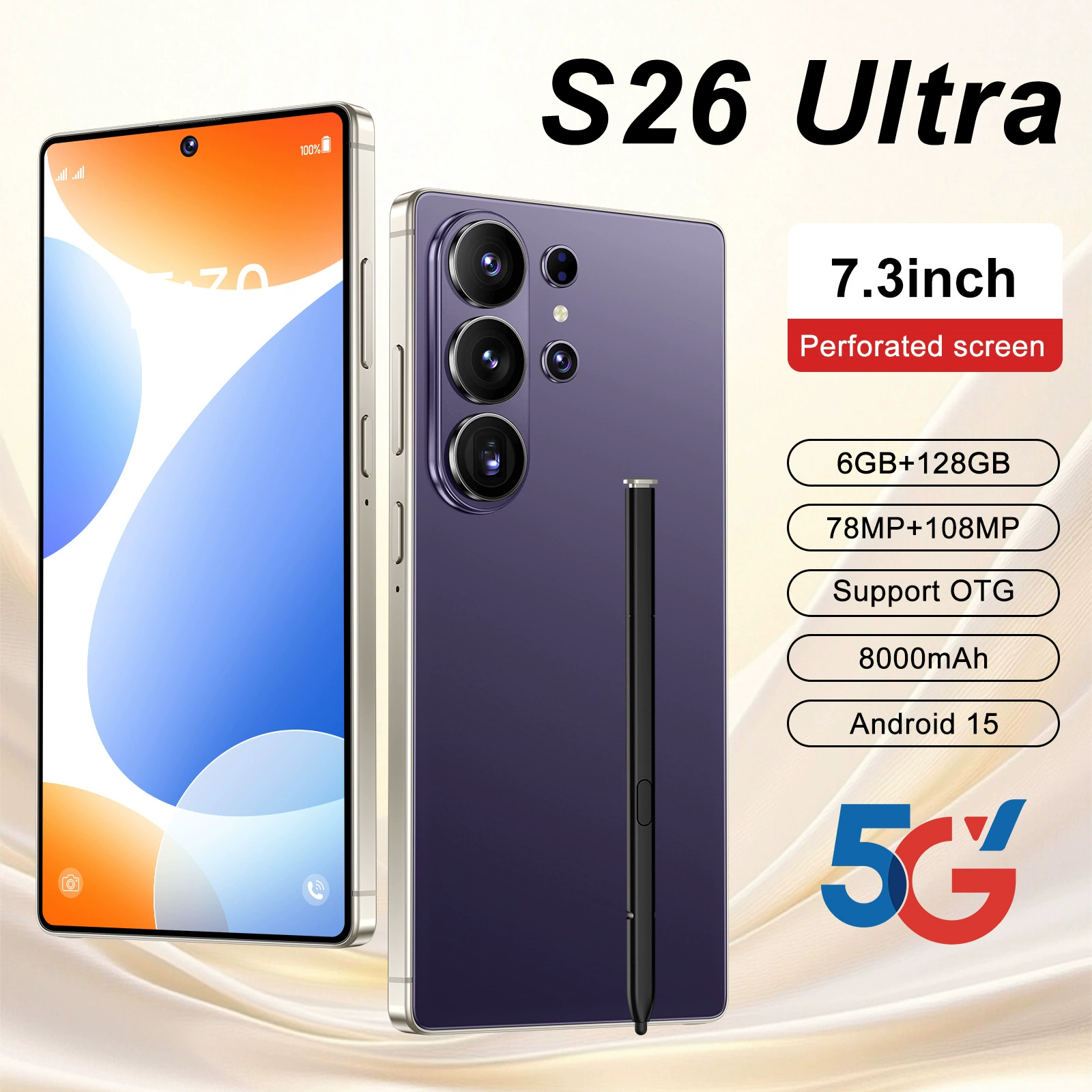 Умный мобильный телефон, (Кросс-бордер торговля), 4G, 7,3 дюйма, Android, широкий экран