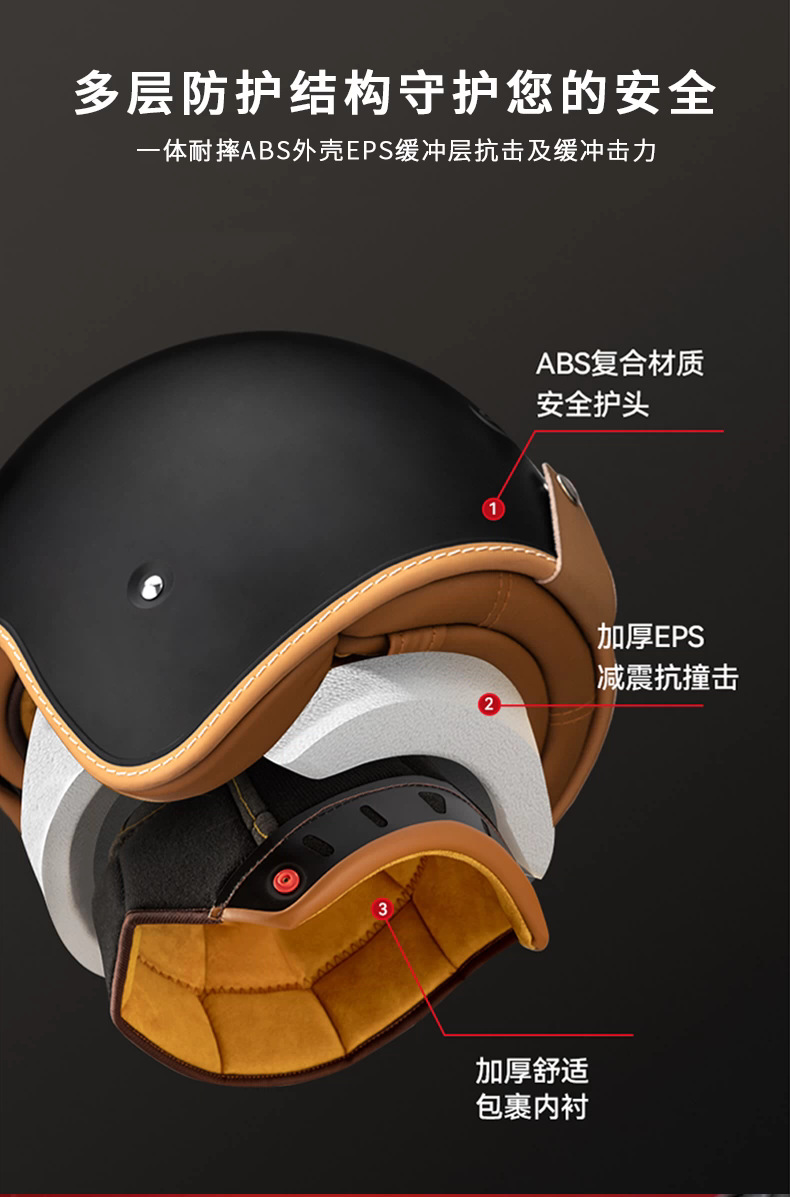 Dual-Lens Retro Helmet Motorcycle Electric Bike Helmet Three-Quarter Helmet Cruiser Motorcycle Scooter All-Season 3C Certification
