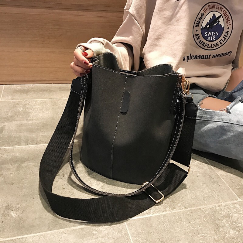 Cross-border European and American Simple Large Capacity Bucket Bag Portable Shoulder Bag Set Frosted Fabric Retro European and American Style Large Bag