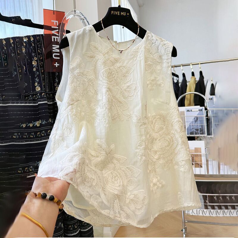 New Chinese Style Embroidered Sleeveless Shirt Summer New Style Gentle Fairy Style Pullover Shirt Outer Vest Vest