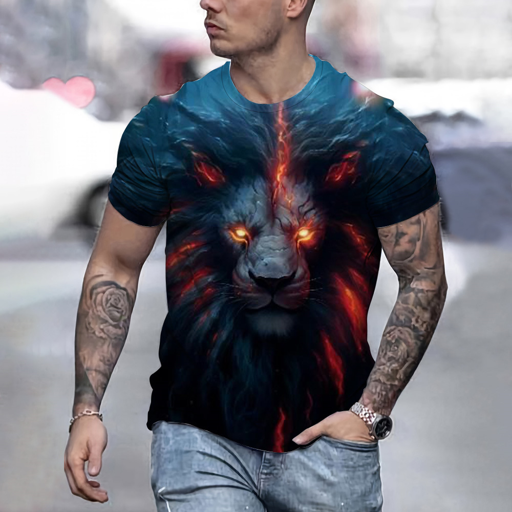 3D digital printing domineering lion and tiger short sleeves