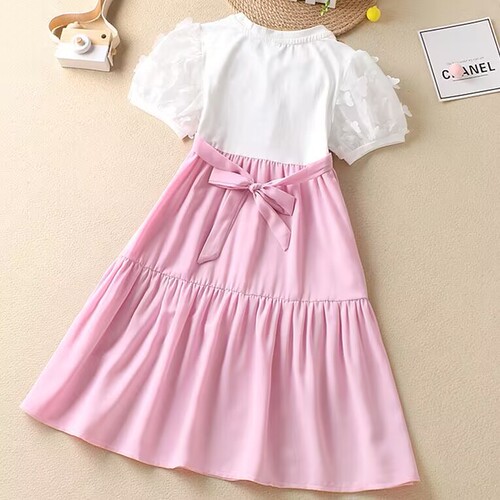 Girls summer new cute cartoon sweet dress Korean version children little girl summer short-sleeved princess dress summer