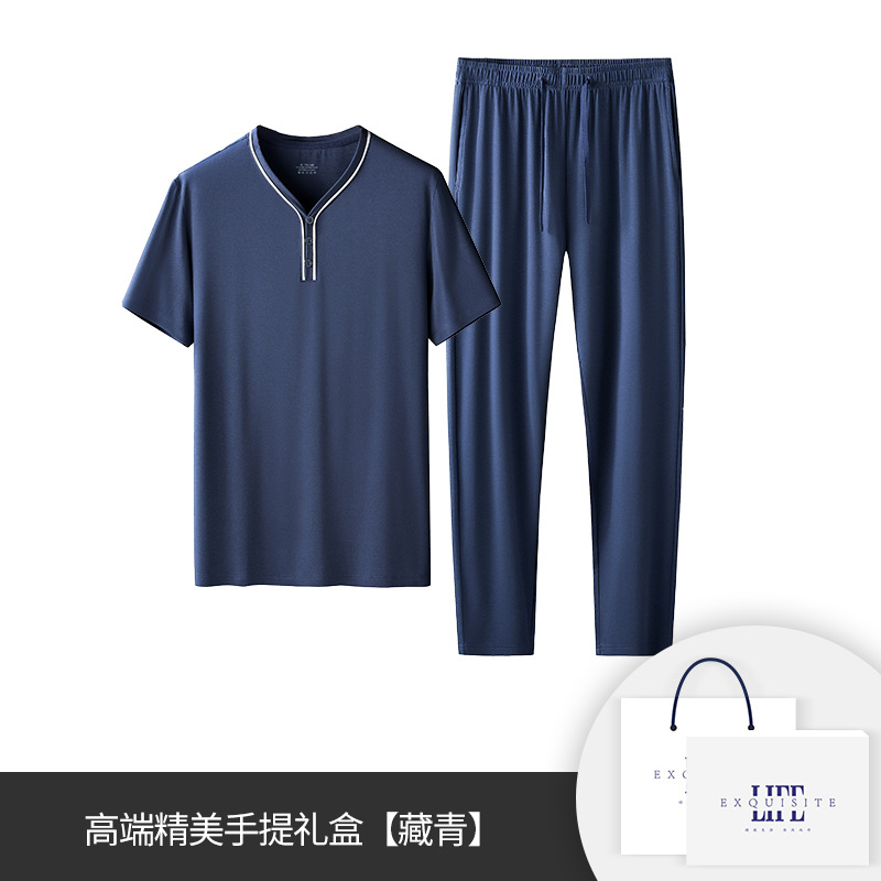 [Raroso y bueno] 80 pijamas modales de doble cara para hombre de primavera y verano Traje casual de pantalones finos de manga corta