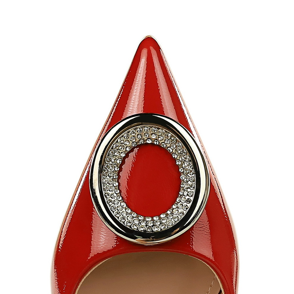 1961-K61 European And American Style Banquet Fashion Patent Leather Shallow Mouth Pointed Toe Metal Rhinestone Buckle_vogvips.com
