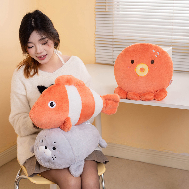 Animales marinos de dibujos animados pulpo foca muñeca juguete de peluche payaso muñeca de pez niños almohada muñeca de tela