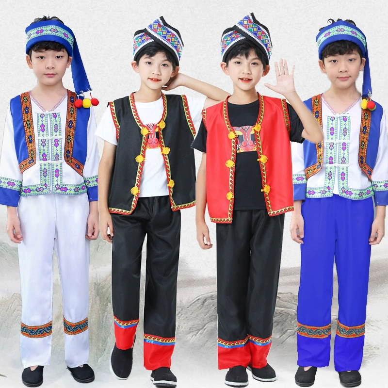 Детская одежда для выступлений в Чжуане для мальчиков Мяо Туйя Дай танцевальная одежда из кукурбитовой шелковой одежды для выступлений