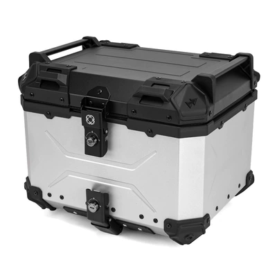 45L Motorcycle High-Strength Abs Quick-Release Waterproof and Anti-Collision Storage Box, Universal Large-Capacity Storage Tail Box for Electric Vehicles (Motorcycle trunk) - 45l-tail-boxsilver-f2