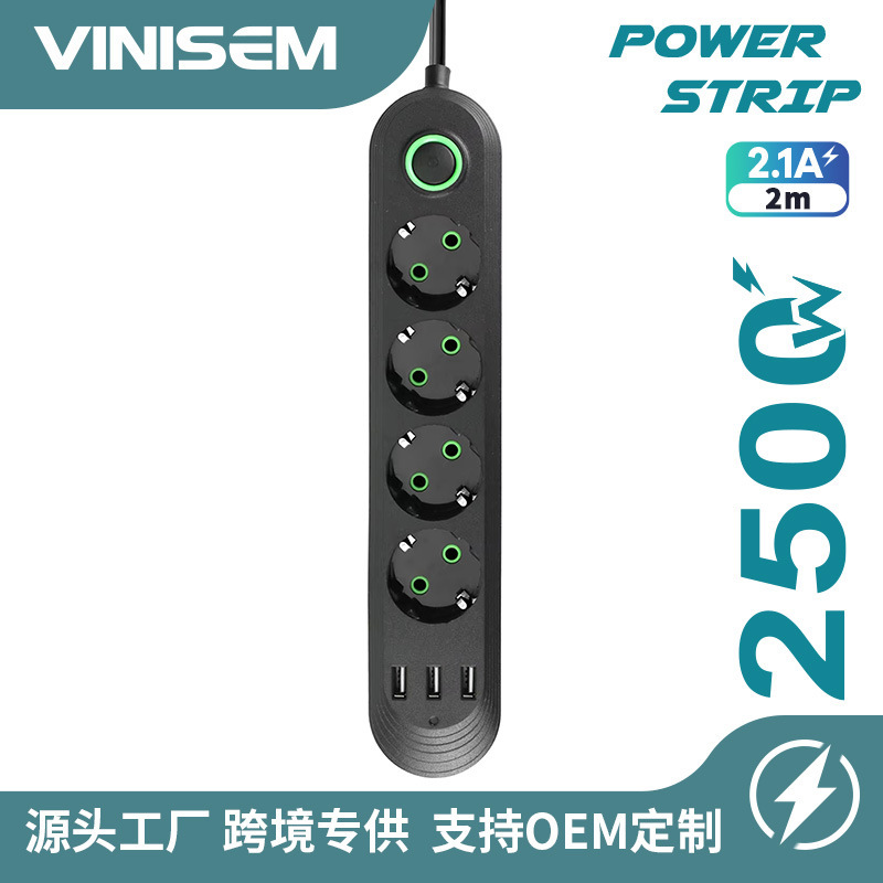 Larga barra europea con conector USB europeo de cable de extensión de alimentación enchufe de línea de alimentación de exportación transfronteriza placa de enchufe explosiva