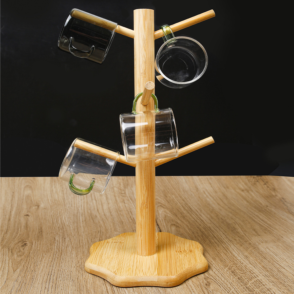 Portavasos de madera de estilo japonés estante de copa de cuatro garras de bambú creativo estante de drenaje invertido estante de almacenamiento de taza de agua Mark