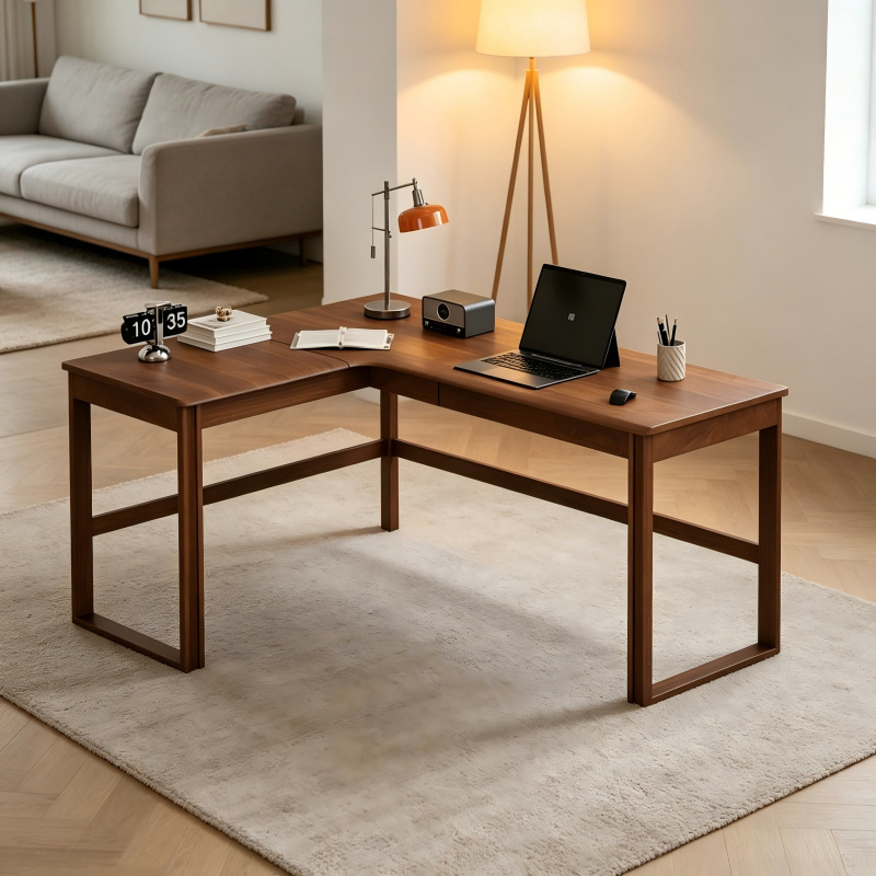 Solid wood computer desk, corner desk, simple office desk for bedroom, student writing desk, home L-shaped double study desk