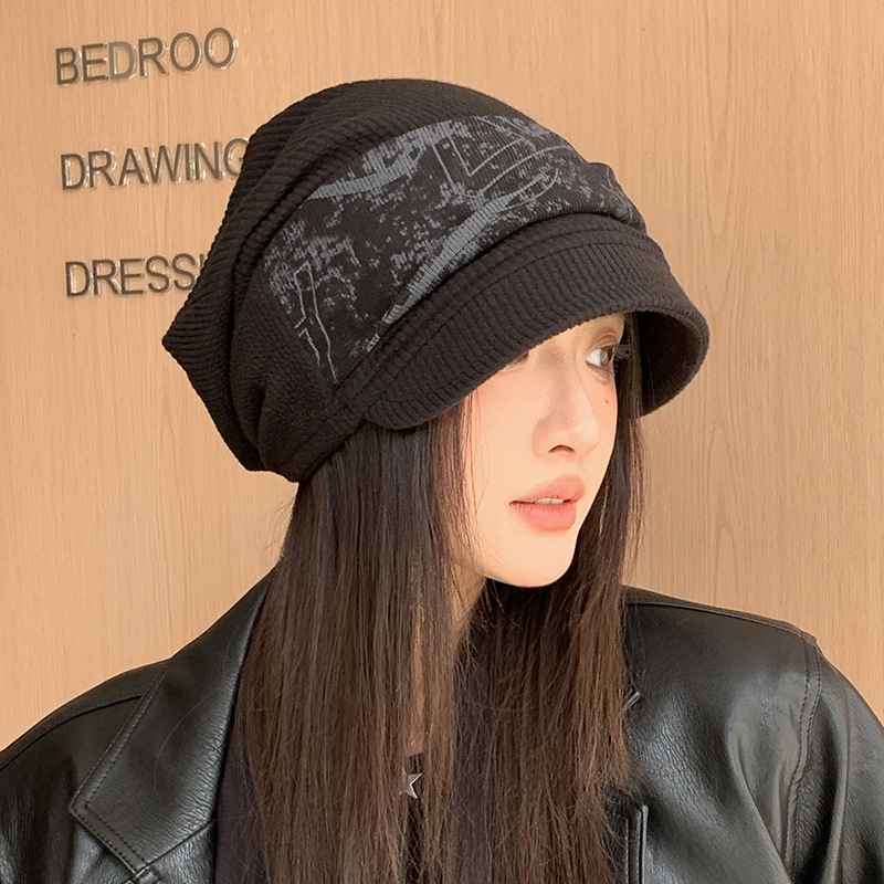 秋冬新款防风扎染帽子女韩系百搭保暖堆堆帽大头围包头帽文艺冷帽|undefined