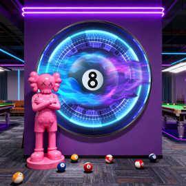 桌球室发光黑八装饰画KTV台球厅俱乐部棋艺室led氛围灯科技感挂画