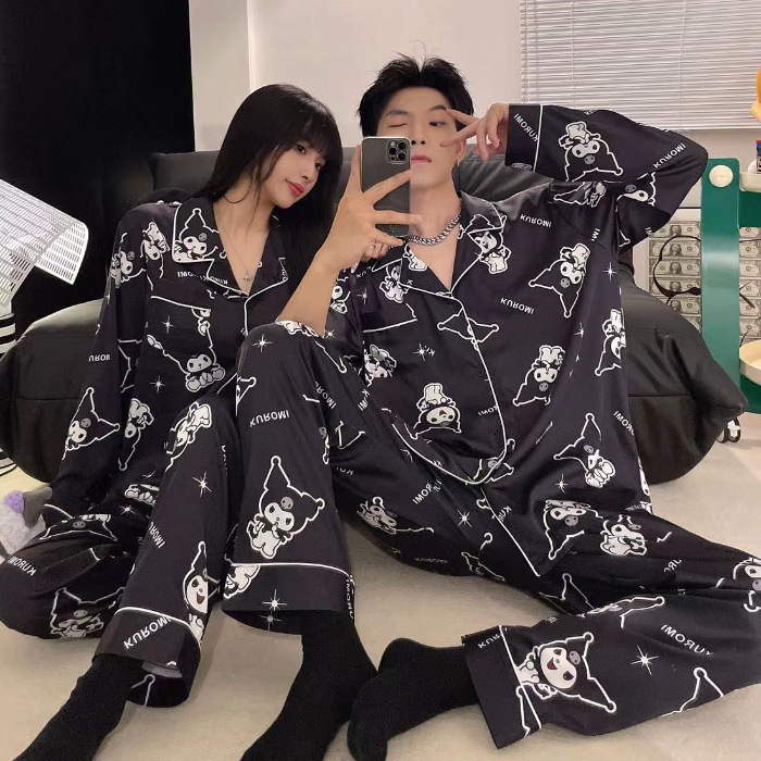 Japón Koolomi hielo pareja pijama mujer primavera y otoño manga larga hombre simulación seda set de ropa de casa verano