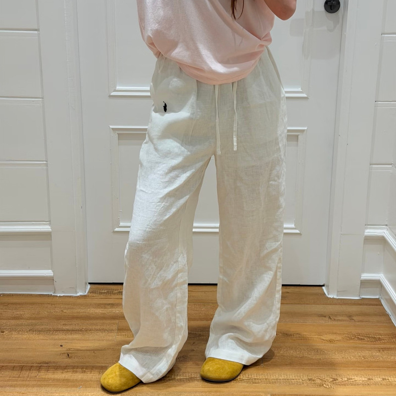 High-Quality Rl Ralph Linen Straight-Leg Wide-Leg Pants with a Design That Exudes Old Money Style, Casual Long Pants with a Draping Effect, Lightweight Cotton-Linen Pants