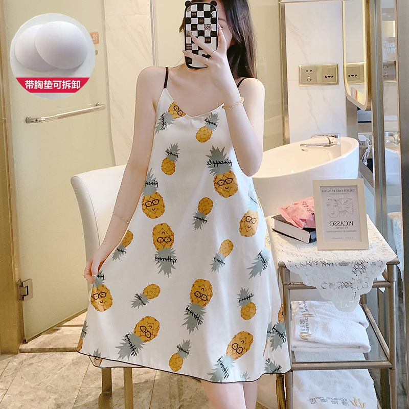 2024 pijama de verano cinta de simulación cojín de pecho delgado de dibujos animados sexy vestido de pijama de ropa de casa de mujer vestido unificado
