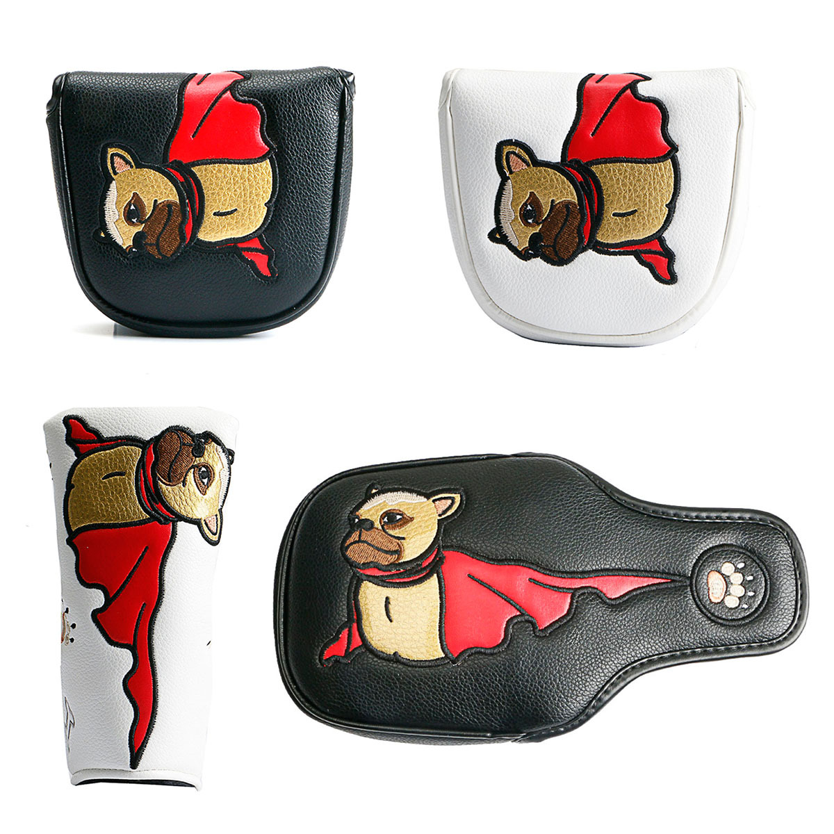 Golf Putter Cap Cover Club Cap Cover PU Protective Cover Cute French Bulldog Pattern Cross-Border New Model Direct Sales