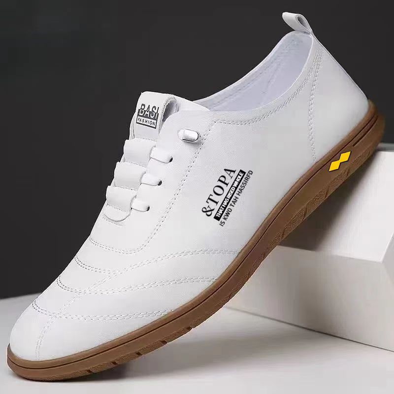 Zapatos de cuero, informales y modernos, antideslizantes, de suela plana, cómodos, informales, de caña baja, de suela blanda, transpirables, modernos, versátiles, con cordones, para hombre
