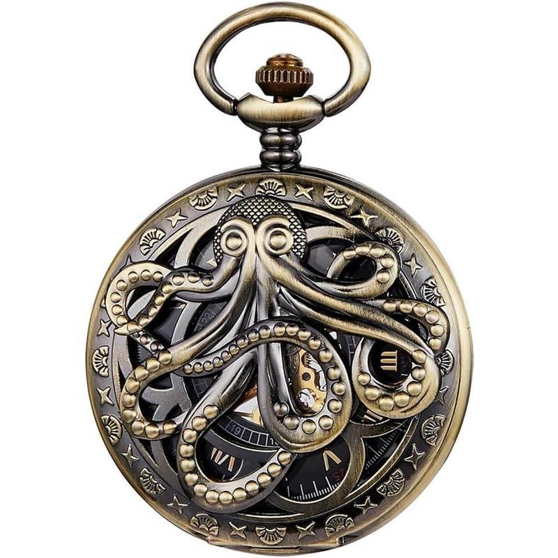 2025 New Cross-Border Dropshipping Manual Winding Hollow Roman Numeral Mechanical Pocket Watch