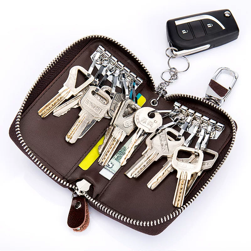 (Cross-border trading), universal capacious key bag with zipper, custom-made, genuine leather