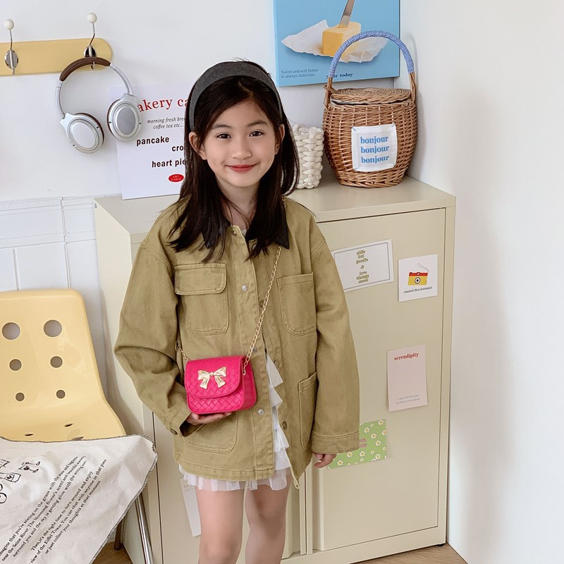 Exquisita y compacta bolsa de hombro para niños y niñas adorable arco bolso de cadena para bebés de diamond estilo extranjero bolso de cambio para niños
