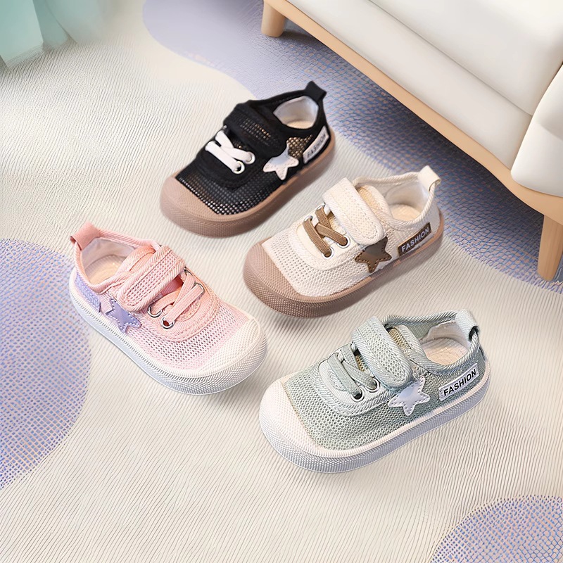 Hollow Mesh Solid Soft Bottom Baby Shoes Breathable Toddler Shoes Children's Shoes Velcro Summer Sneakers for Boys and Girls