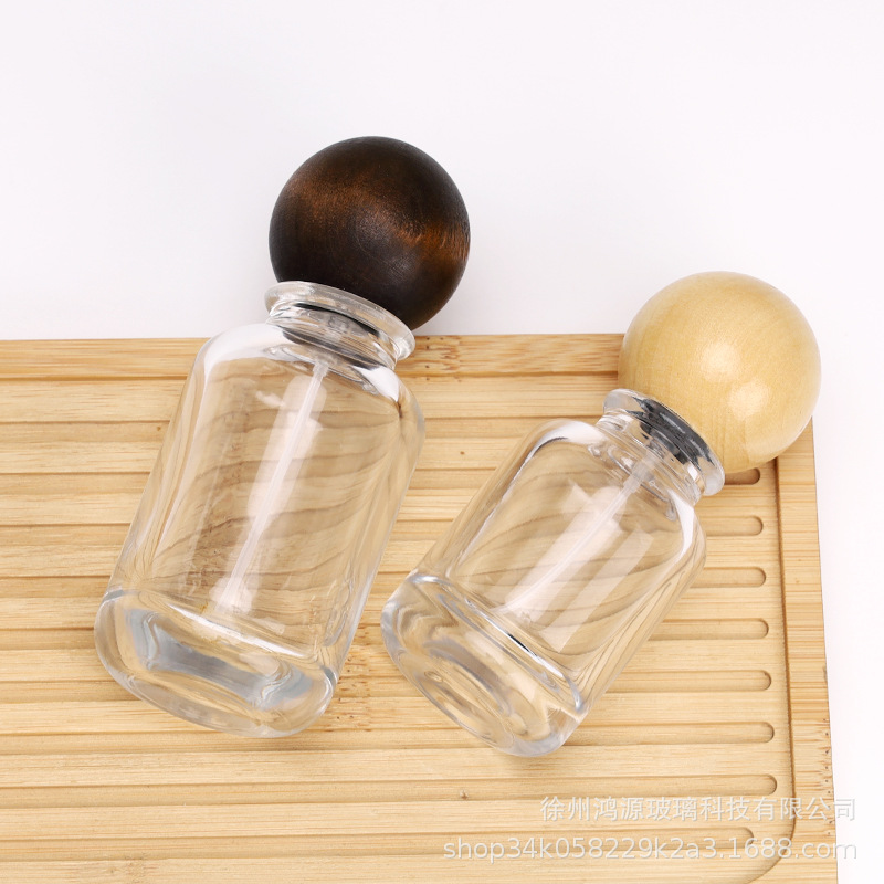 Subbotella de perfume tapa de bola cubierta de bola de madera botella de perfume de vidrio botella de spray transparente 100ml botella de perfume botella desnuda