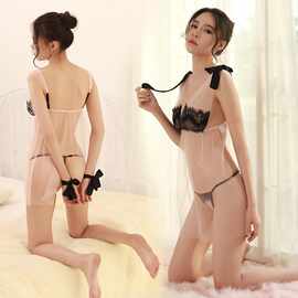 情趣内衣 蕾丝睫毛蝴蝶结透明网纱性感诱惑短睡裙激情血滴子代发