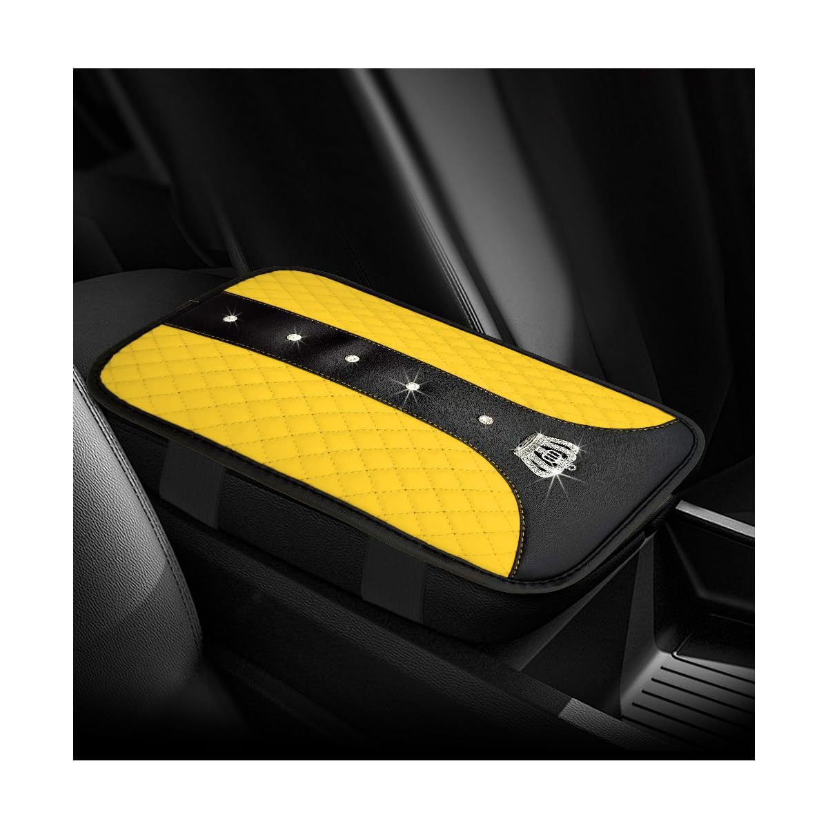 Car armrest box cushion, crown leather studded armrest box pad, armrest cover, three-dimensional quilted embroidery car interior accessory