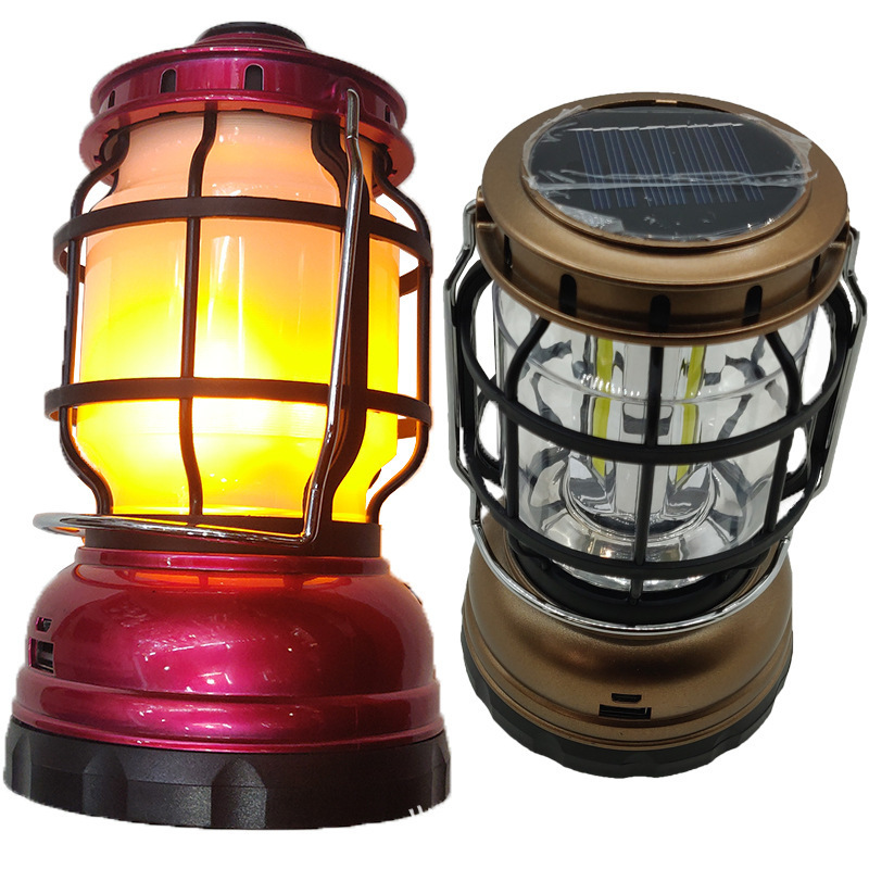 New Explosions Retro Solar Lantern Portable Tent Lamp Home Outdoor Courtyard Garden Decorative LED Flame Lamp