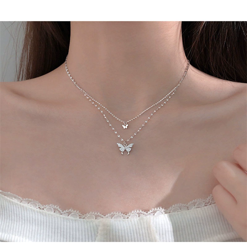 Necklace Double-Layer Butterfly Chain, Small Elegant 8 cm, Japanese–Korean Minimal Style