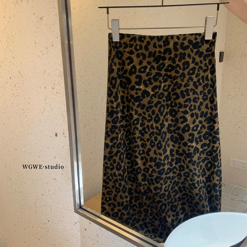 WGWE7088豹纹半身裙a字松紧高腰长裙高级感显瘦休闲裙子|undefined