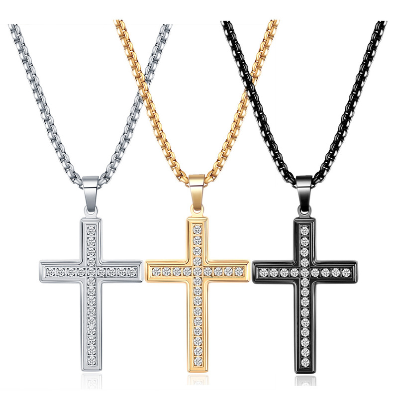 European and American Cross-Border Amazon Best-Selling 26mm Diamond-Encrusted Cross Necklace, Simple and Versatile Stainless Steel Pendant Wholesale for Men European and American Cross-Border Amazon Best-Selling 26mm Diamond-Encrusted Cross Necklace, Simple and Versatile Stainless Steel Pendant Wholesale for Men