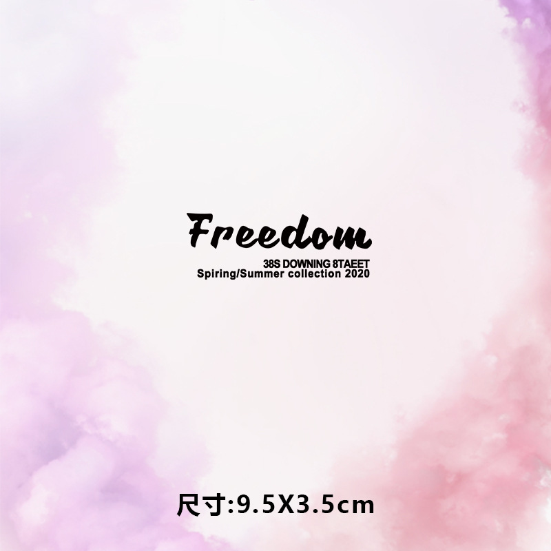烫画图案新款时尚freedom两行英文烫画贴印花衣服热转印白墨烫画