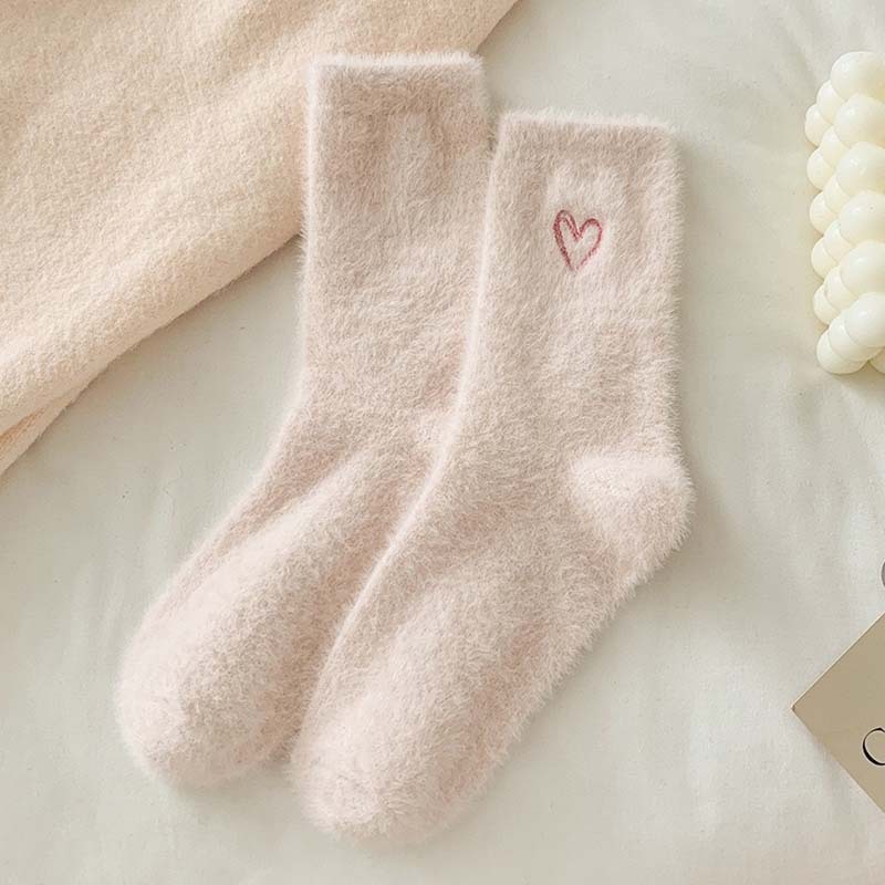 靴下女性のミッドカーフソックス秋と冬の厚みのあるミンクベルベット刺繍ラブスリーピングフロアソックス冬暖かいストッキング|undefined