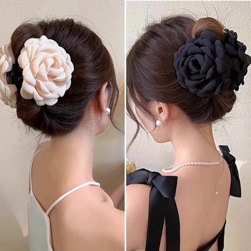 High-end princess-style rose hair clip in multiple colors, elegant and sophisticated fabric shark clip with floral design—hair accessory.