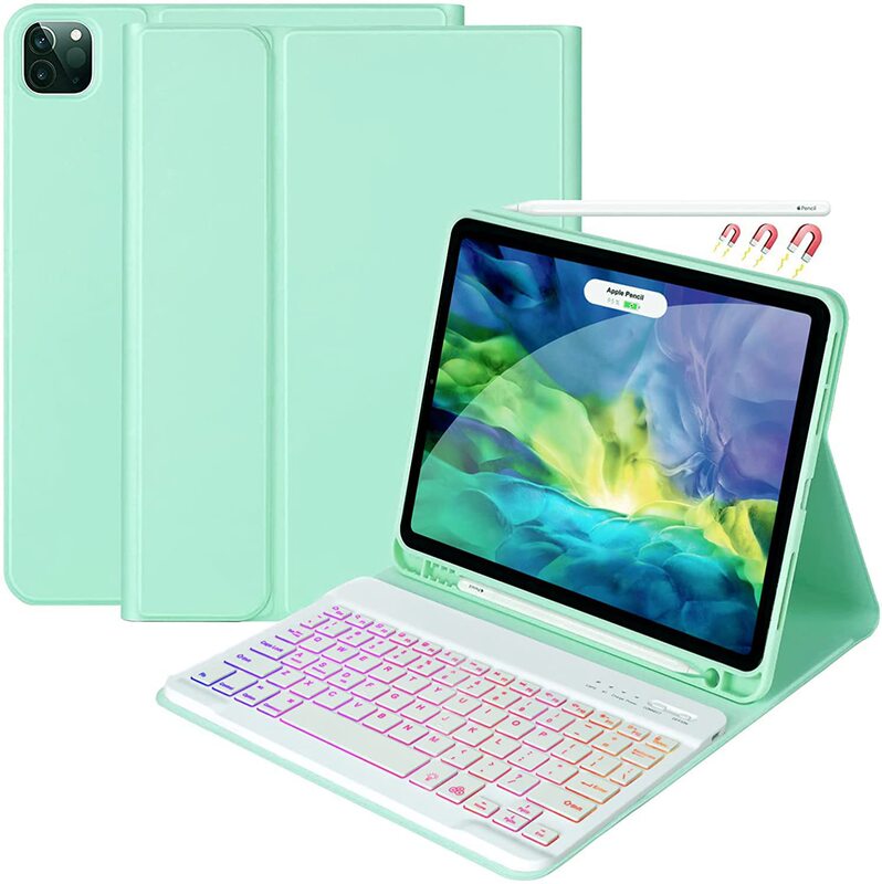 Suitable for iPad 10.9 three-color Backlit Bluetooth keyboard P610/T870 with Pen slot protective cover 10.2 flat case