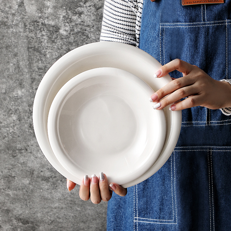 Platos de cerámica de hotel platos de cerámica de restaurante platos blancos redondos profundos platos de platos caseros