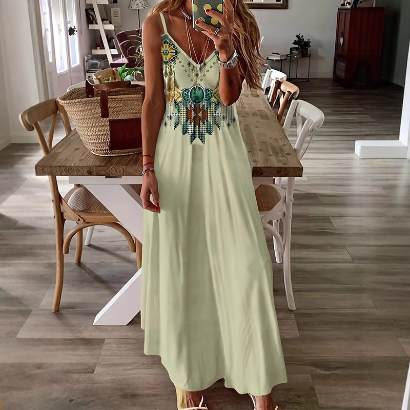 Ready Stock Women's Suspender Dress Western Aztec Bohemian Retro Style Dress Women's Clothing