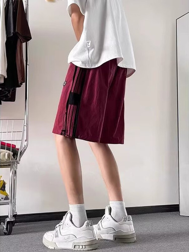 Striped men's summer thin quick-drying zip work pants with ice silk five-pocket design