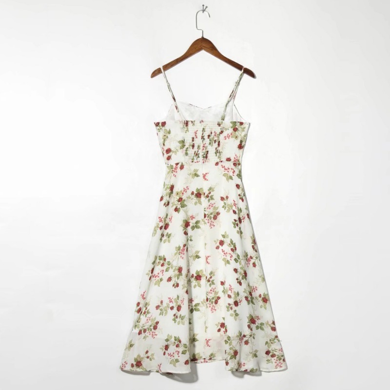 Sling Tie Floral Print A-Line Dress NSXDX117347