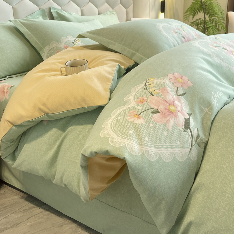 Sábanas de algodón para la piel, ropa de cama de cuatro estaciones, cubierta de edredón grueso de alta calidad, 100 algodón pulido, cuatro piezas