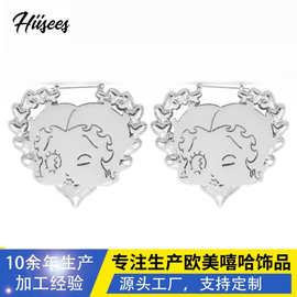 定制嘻哈爱心贝蒂耳环时尚个性爱心耳环女创意卡通图案耳钉批发