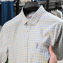 跨境高品质短袖格子男士衬衫短袖高级感中青年时尚夏季衬衣男批发