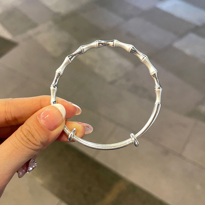 網絡同款光面磨砂竹節手鐲復古氣質竹節推拉手環送閨蜜女友新款潮