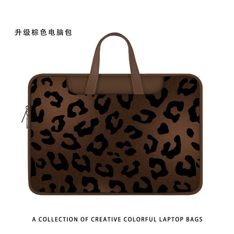 New Brown Leopard Print Laptop Bag, Portable and Shoulder-Friendly, Large Capacity, Wear-Resistant, Trendy Computer Bag