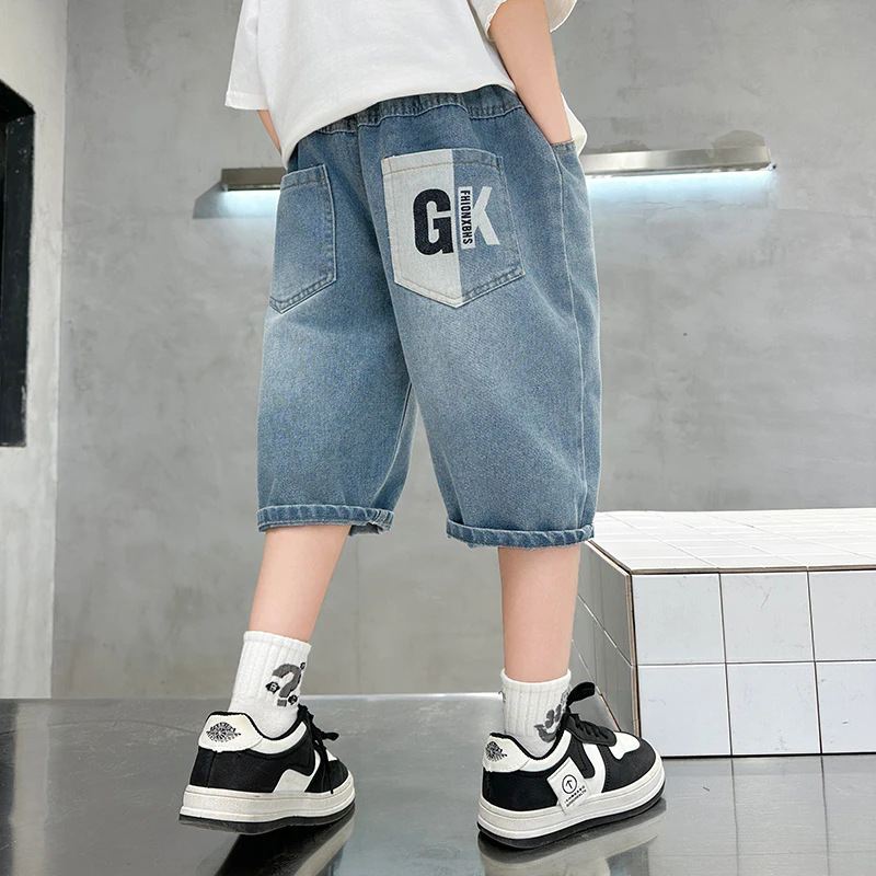 Boys' Denim Shorts Summer Thin Outerwear Cropped Pants Korean Style Casual for Older Children Summer Jeans Trendy